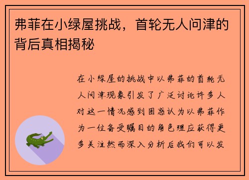 弗菲在小绿屋挑战，首轮无人问津的背后真相揭秘