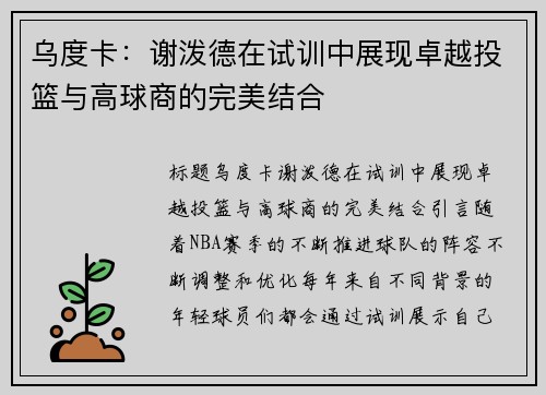 乌度卡：谢泼德在试训中展现卓越投篮与高球商的完美结合